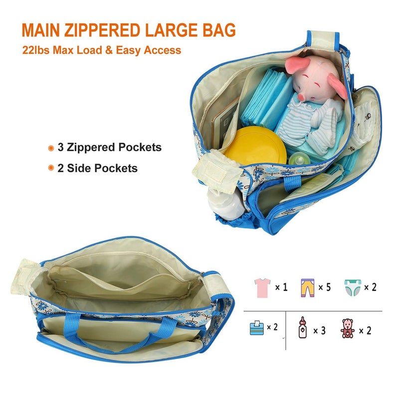 Moclever Diaper Bag Tote Set, 5PCS Baby Bags for Mom and Dad - Large Maternity Travel Bag with Insulated Bottle Holder, Food Bag & Portable Changing Pad, Waterproof Baby Essentials Organizer (Blue) - Image 5